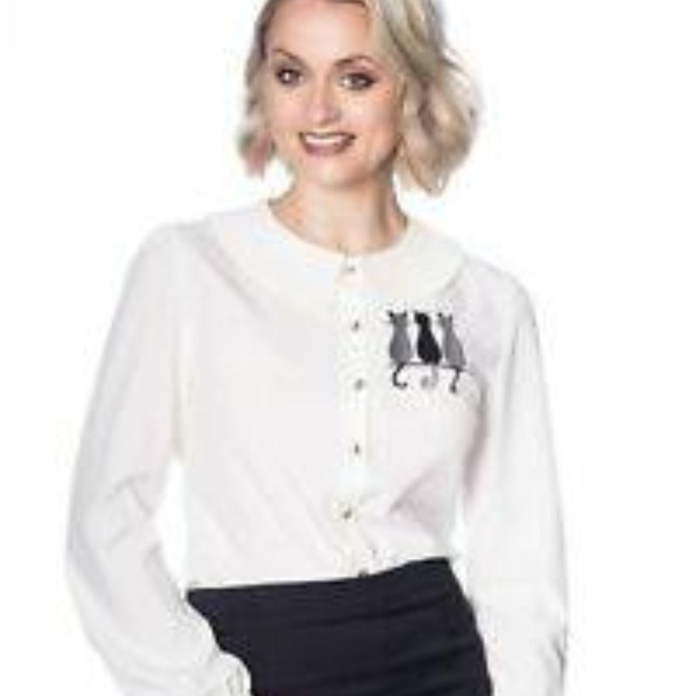 Banned Apparel white blouse with cats